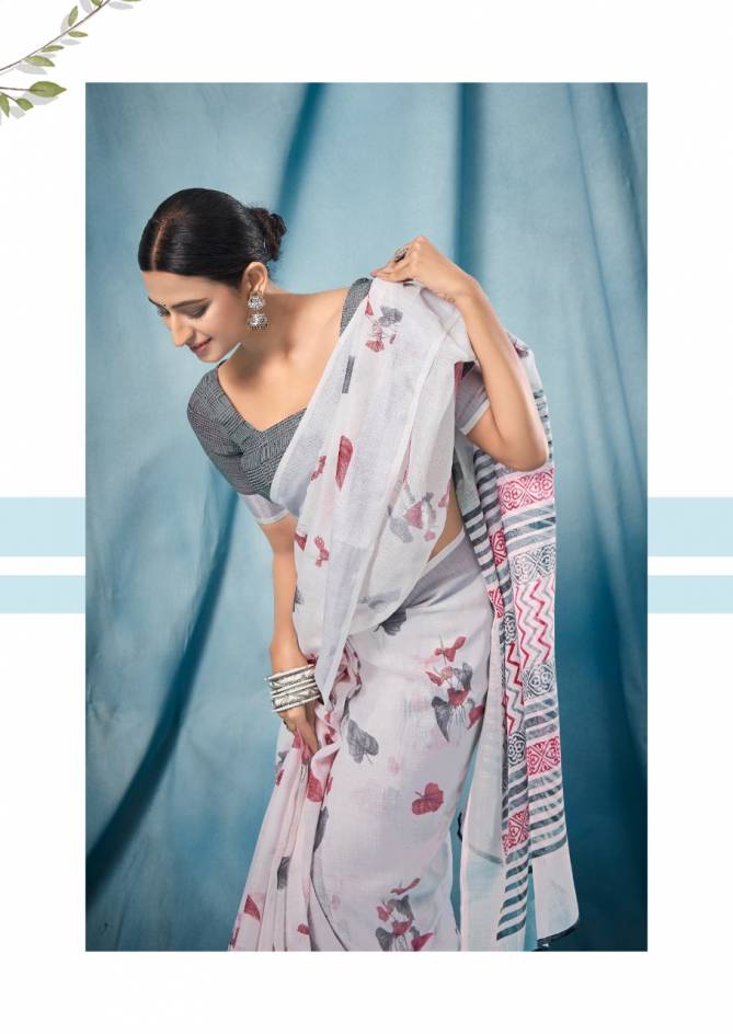 Sr Paloma Casual Daily Wear Linen With Silver Border Saree Collection